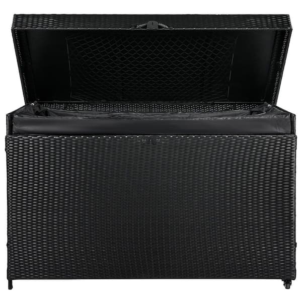 230 Gal. Black Wicker Deck Box with Wheels