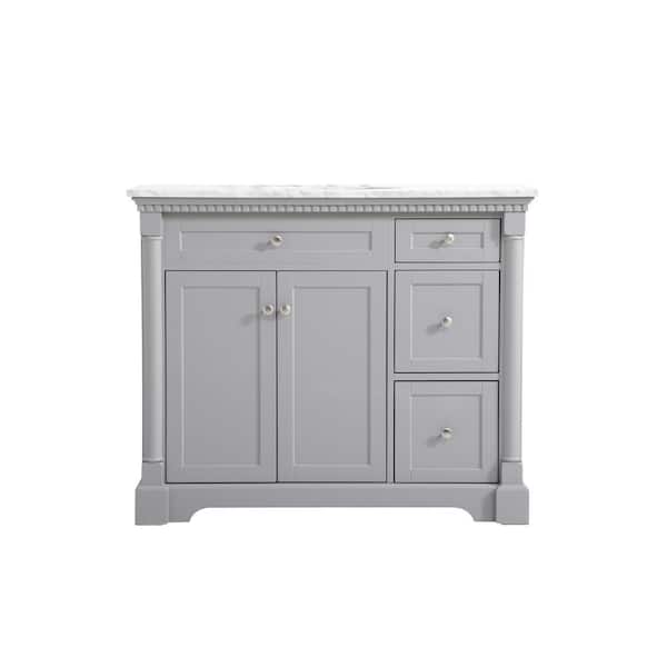 Unbranded Simply Living 42 in. W x 21.5 in. D x 35 in. H Bath Vanity in Grey with Carrara White Marble Top