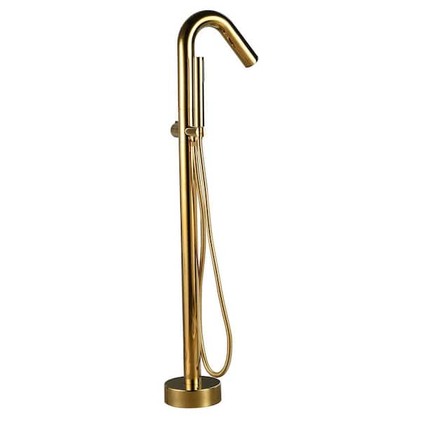 Single-Handle Claw Foot Tub Faucet Freestanding Floor Mount Roman Tub Faucet with Hand Shower in Brushed Gold