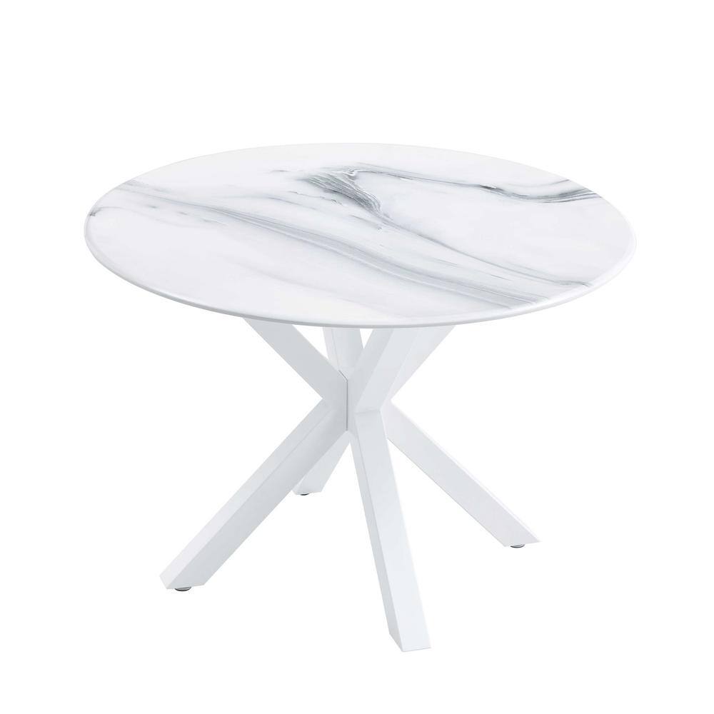 Mid-Century 42.1 in. MDF White Color Round Wood Coffee Table, Leisure End T
