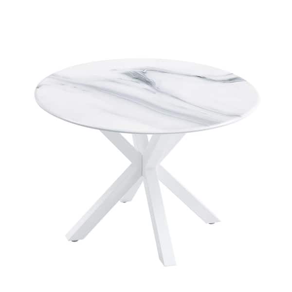 Angel Sar Mid-Century 42.1 in. MDF White Color Round Wood Coffee Table, Leisure End Table with table Top Cross Leg Pedestal