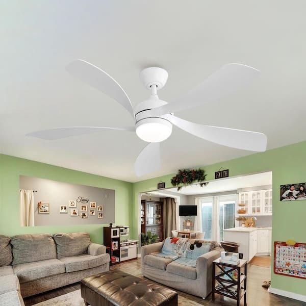 52 In. Indoor White Durable ABS Blades Integrated LED Ceiling Fan with Remote Control and Reversible DC Motor