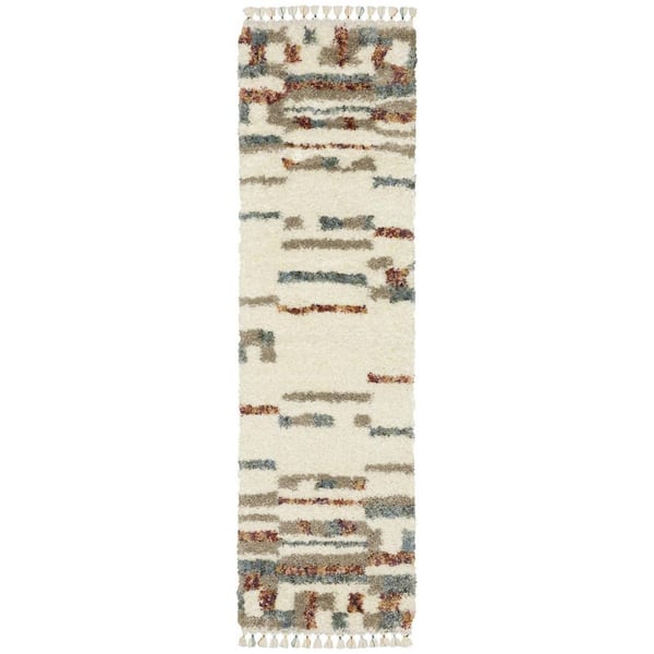 2 X 8 Ivory, Tan, Red Abstract Washable Area Rug Runner Rug