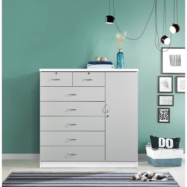 HODEDAH Grey 7-Drawer with Locks on 2-Top Drawers plus 1-Door with