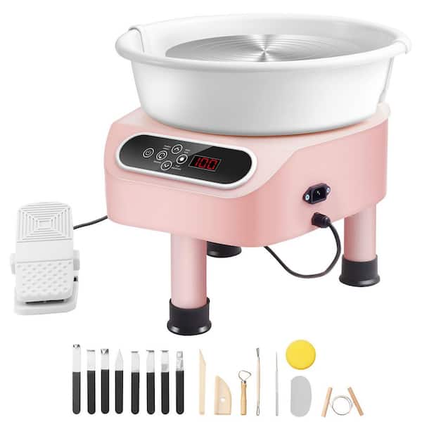 Pottery Wheel, 350-Watt Electric Wheel for Pottery with Foot Pedal, Wheel with 3 Support Legs for DIY Art Craft, Pink