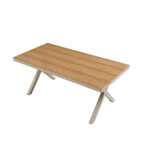 70.87 in. Rectangular Dining Table with X-Shape Aluminum Table Leg, White/Teak