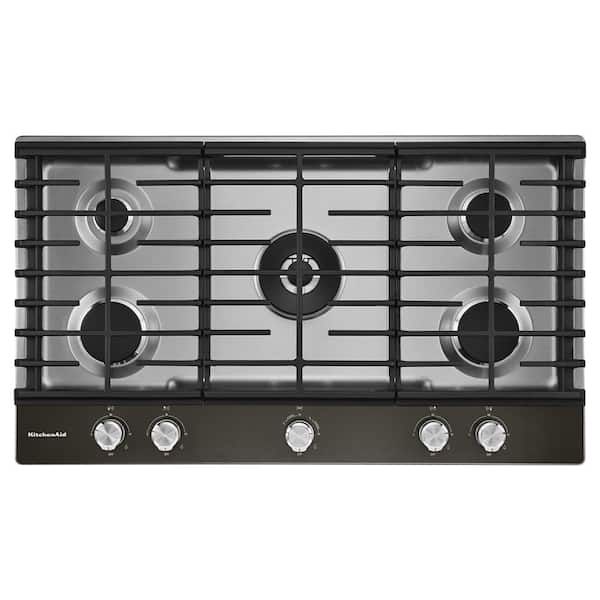 KitchenAid 36 in. Gas Cooktop in Black Stainless with 5 Burners including Dual Ring Burner