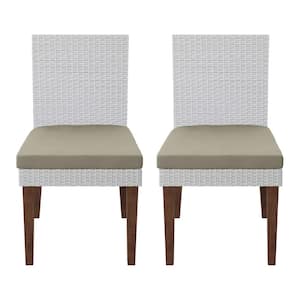 Acacia Wood Outdoor Dining Chair with Beige Cushions (Set of 2)