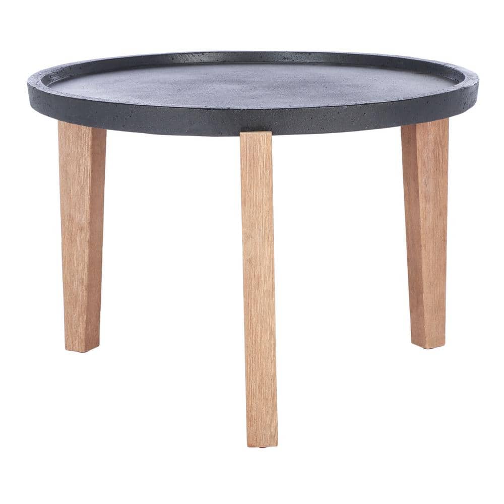 Valton Natural Acacia and Black Concrete Outdoor Side Table