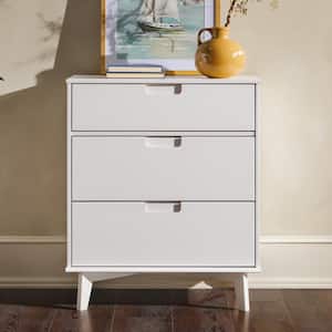 Mid-Century Modern White 3-Drawer 30 in Chest of Drawers