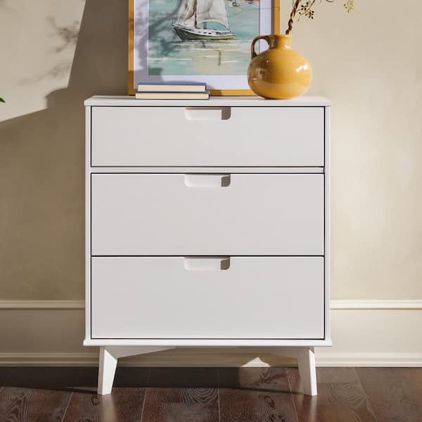 Walker Edison Furniture Company Mid-Century Modern White 3-Drawer 30 in Chest of Drawers