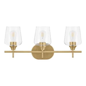 Pavlen 24 in. 3-Lights Antique Brass Vanity Light with Clear Glass Shades