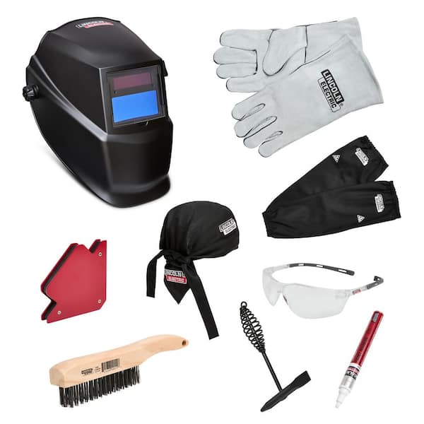 Matte Black Welding Kit with Auto Darkening 9-13 Helmet, Gloves, Brush, Magnets, Doo Rag, Sleeves, Safety Glasses