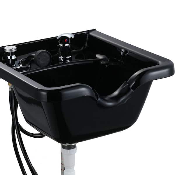 18.8 in. W Wall Mounted Bathroom Sink ABS Plastic Shampoo Sink with Faucet and Drain Kit Set for Salons in Black