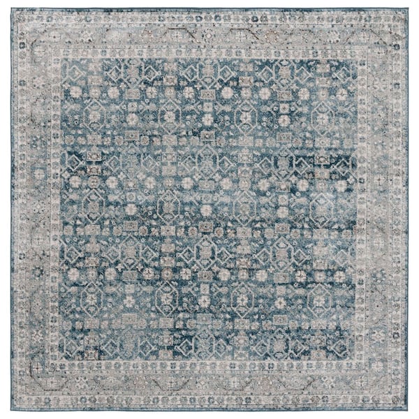 Vintage Tabriz 7 ft. x 7 ft. Square Blue/Gray Distressed Ornate Border Area Rug