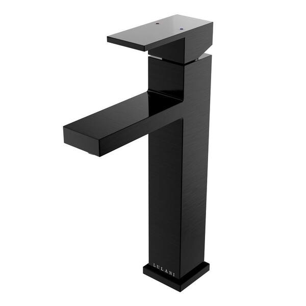 Lulani Santorini Collection. Single Hole Single-Handle Vessel Bathroom Faucet. in Steel Black finish
