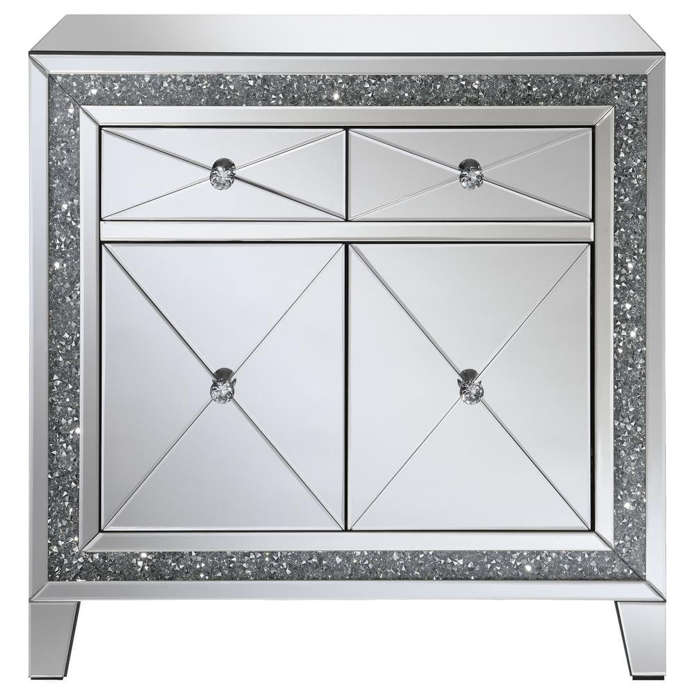 Contemporary Arwen 2-Drawer Silver Mirror LED Accent Cabinet