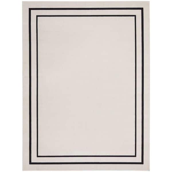 Nourison Essentials Ivory/Black 8 ft. x 10 ft. Solid Contemporary Indoor/Outdoor Area Rug
