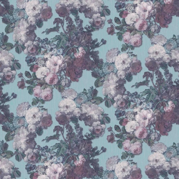 Elle Decor ELLE Decoration Collection Teal/Pink/Green Floral Baroque Vinyl on Non-Woven Non-Pasted Wallpaper Roll (Covers 57 sq.ft)