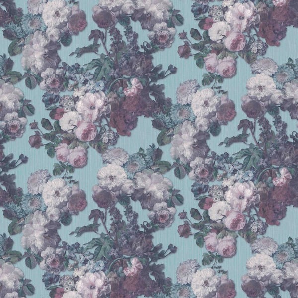 ELLE Decoration Collection Teal/Pink/Green Floral Baroque Vinyl on Non-Woven Non-Pasted Wallpaper Roll (Covers 57 sq.ft)