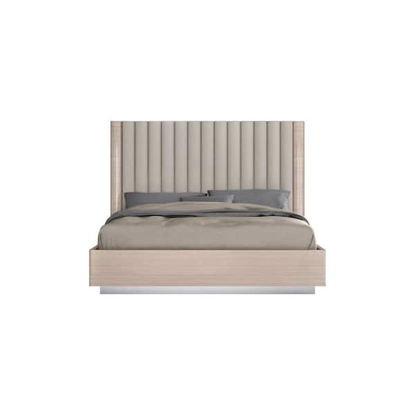 Beige Composite Frame King Panel Bed with Upholstered