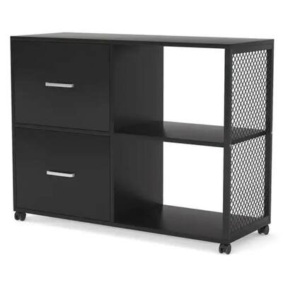 atencio black 2 drawer vertical file cabinet with lock and open bookshelf