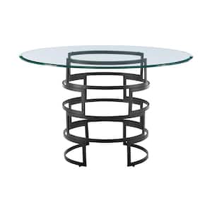 Diaz Black Glass Top 48 in. Pedestal Base Dining Table Seats 4