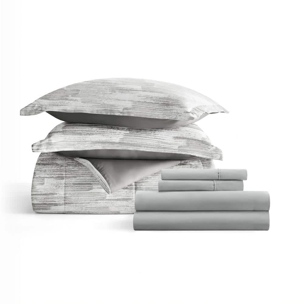 King Gray Microfiber Down Alternative Bedding Set with Textured Stripe