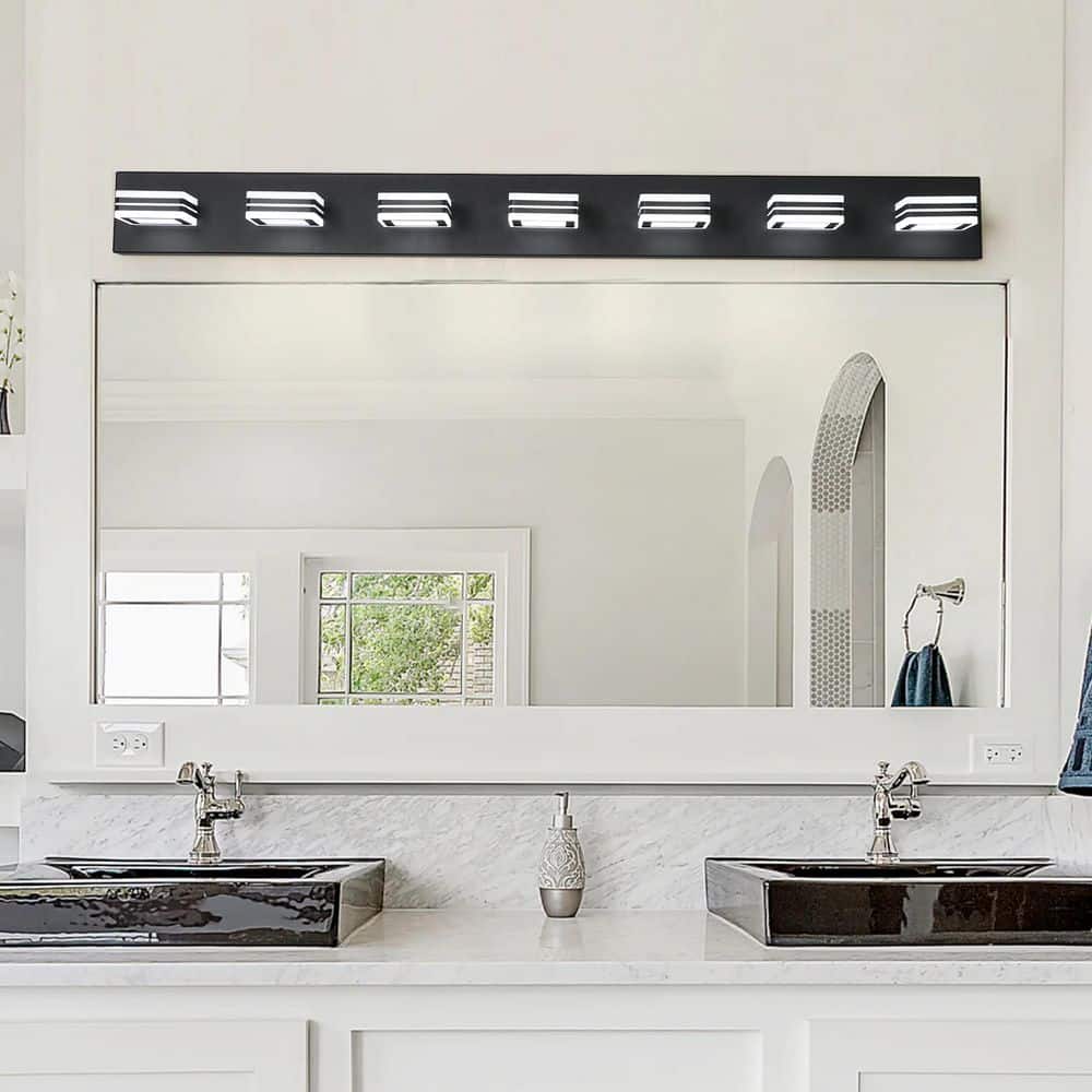 45 in. 7-Light Black LED Vanity Light with Shades price history on PriceWatchPro