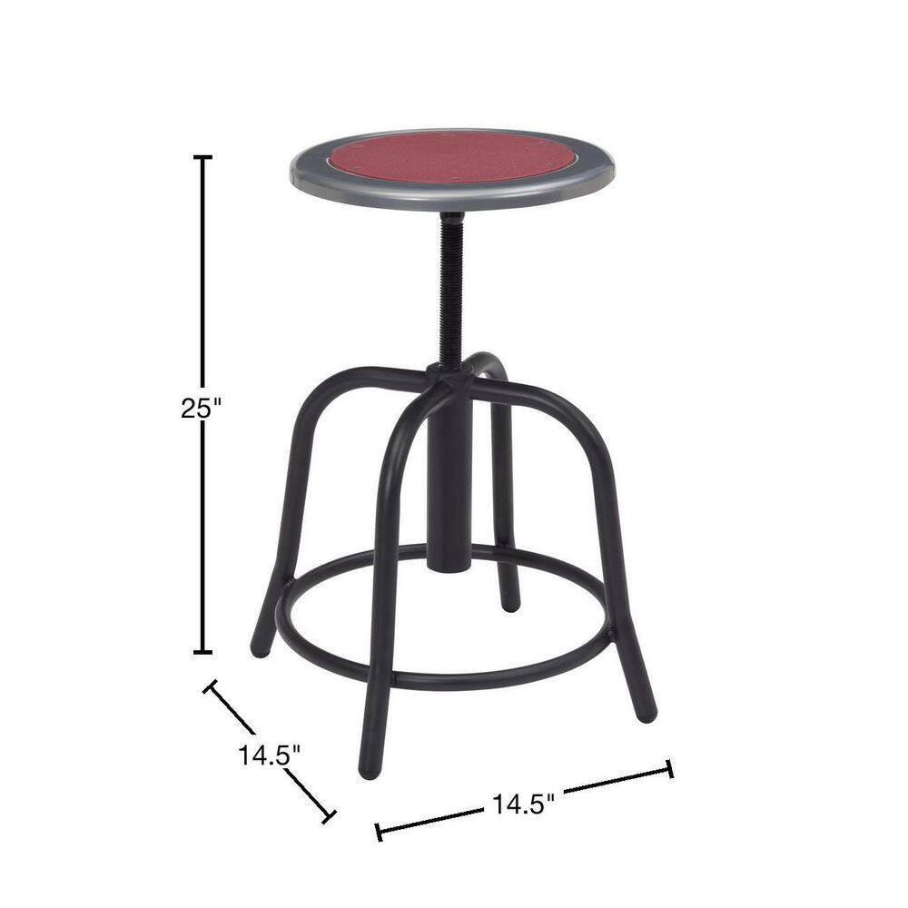 Adjustable Height Burgundy and Black Steel Swivel Stool