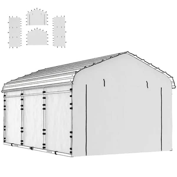 12 ft. W x 20 ft. D x 8.2 ft. H White Roof Polyethylene Carport Sidewall Panel, UV-Resistant Replacement Cover