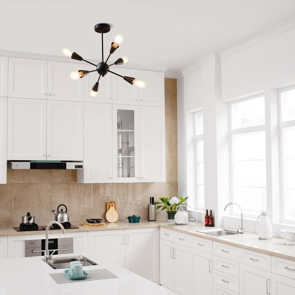 Emmanuelle Matte Black 6-Light Semi-Flush Mount Ceiling Light