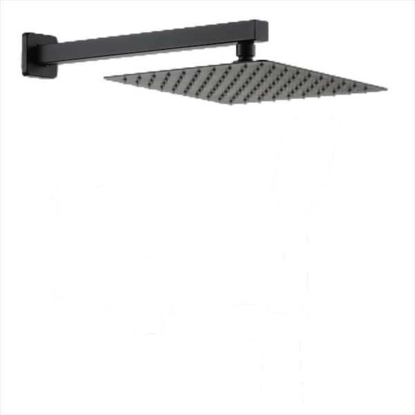 Unbranded Rain Shower Head 2-Spray Patterns with 1.8 GPM 12 in. ‎Wall Mount Rain Fixed Shower Head in Black.