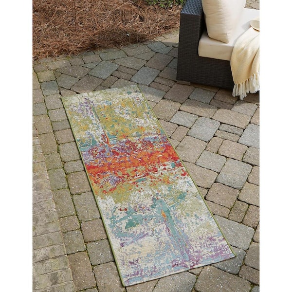 Outdoor Modern Crumpled Multi 2 ft. 7 in. x 12 ft. 2 in. Area Rug