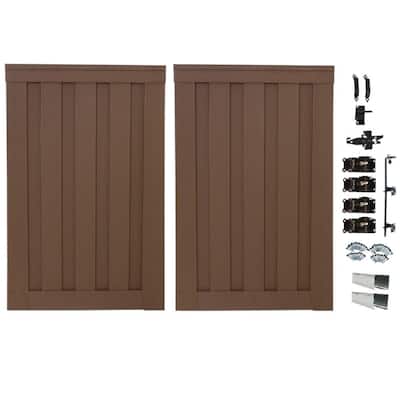 Seclusions 4 ft. x 6 ft. Saddle Brown Wood-Plastic Composite Privacy Fence Double Gate with Hardware