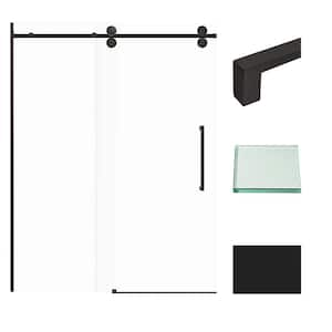 Teegan Plus 59 in. W x 80 in. H Sliding Door with Fixed Panel Semi-Frameless Shower Door in Matte Black with Clear Glass