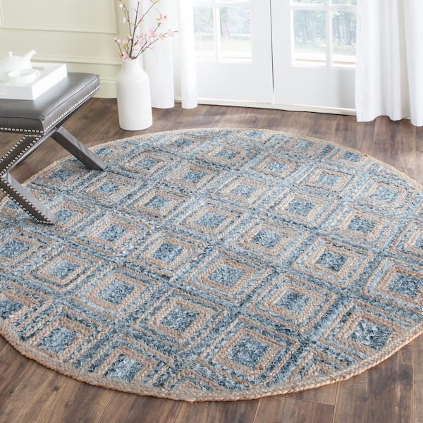 Cape Cod Natural/Blue 8 ft. x 8 ft. Round Geometric Area Rug