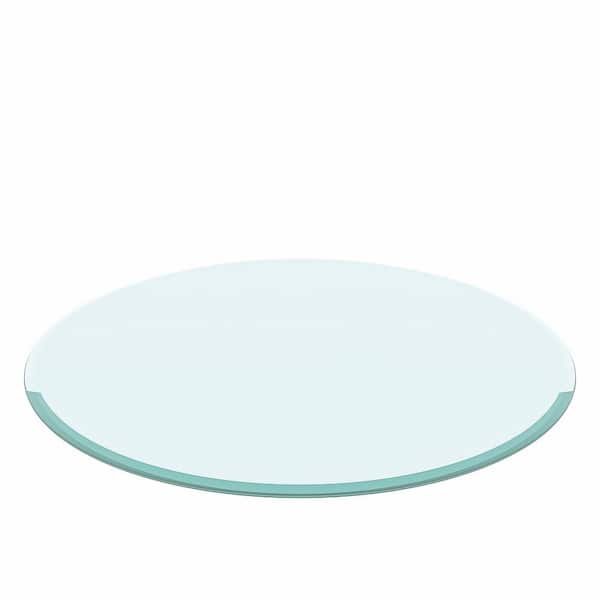 Angel Sar 31.9 in. Round 0.4 in. Thick Tempered Glass Table Top with Beveled Polished Edge, Clear
