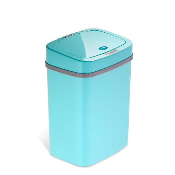 NINESTARS 3 Gal. Motion Sensor Teal Blue Rectangular Shape Plastic Trash Can