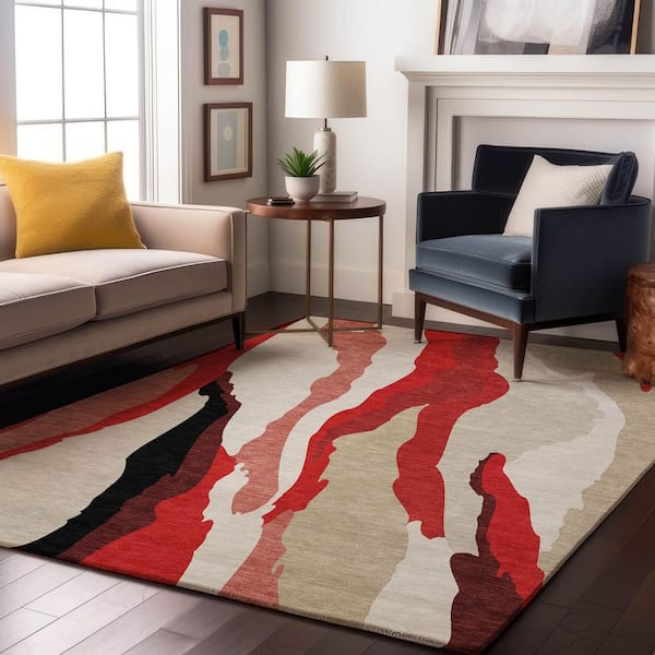 Mayfield Premium Machine Washable Abstract AMF1047 Red 5 ft. x 7 ft. 6 in. Area Rug