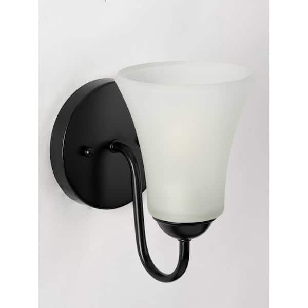 Progress Lighting Classic Collection 1-Light Matte Black Etched Glass Traditional Bath Vanity Light