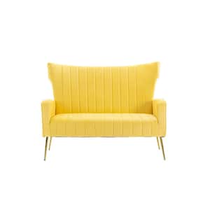 50 in. Square Arm Velvet Straight Sofa in Yellow