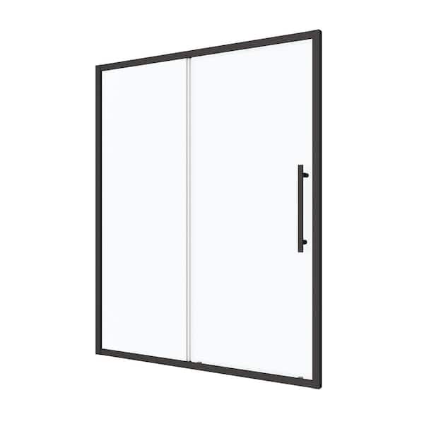 54 in. W x 72 in. H Sliding Framed Shower Door in Matte Black Finish with Clear Glass