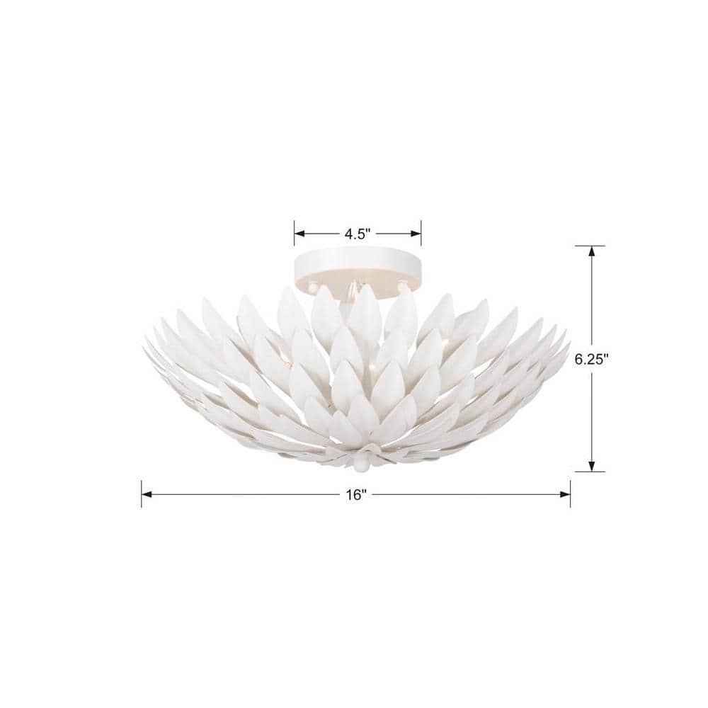 Matte White Crystal Leaf 4-Light Ceiling Bowl Fixture