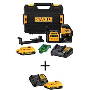 20V MAX Lithium-Ion Cordless Green Cross-Line Laser Level Kit, (2) 2.0Ah Batteries, (2) Chargers, and TSTAK Case