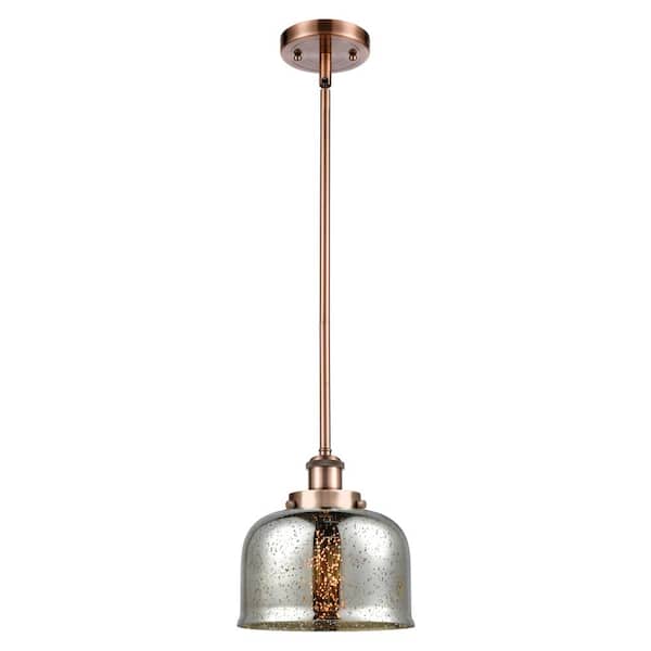 Innovations Bell 60-Watt 1-Light Antique Copper Shaded Mini Pendant Light with Silver Plated Mercury Glass
