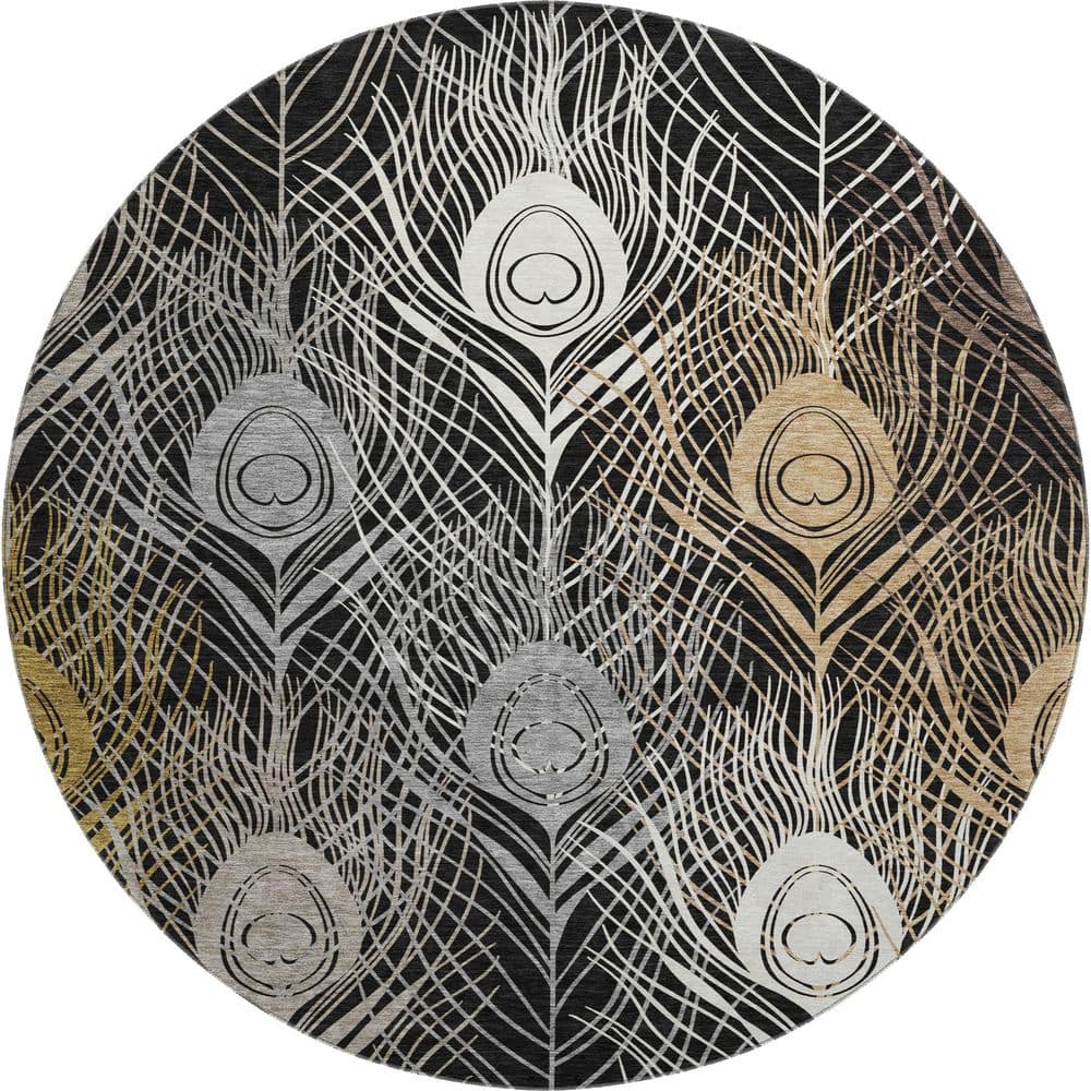 Mayfield Premium Machine Washable Abstract AMF2273 Black 8 ft. x 8 ft. Round Rug price history on PriceWatchPro
