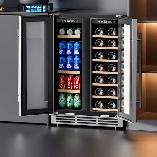 24 in. Dual Zone 21-Bottles and 88-Cans Freestanding Beverage Refrigerator Cooler Fridge in Silver, Frost-Free