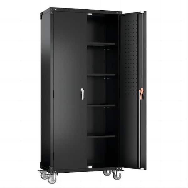 Kaikeeqli 72 in. H x 31.5 in. W x 16.5 in. D Metal Rolling Tool Storage Cabinet, Steel Lockable Garage Cabinet in Black