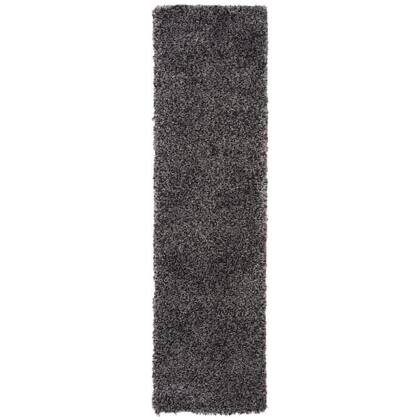 SAFAVIEH Royal Shag Charcoal 2 ft. x 8 ft. Solid Runner Rug